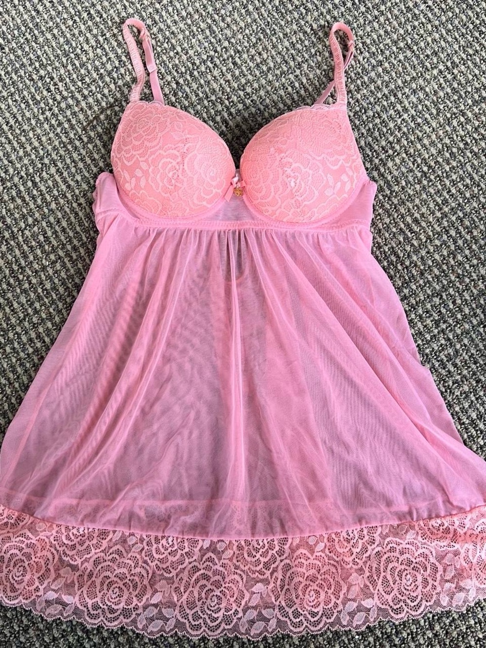 Pink Lace Babydoll Chemise Floral Embroidered Nightdress - Women's Intimates